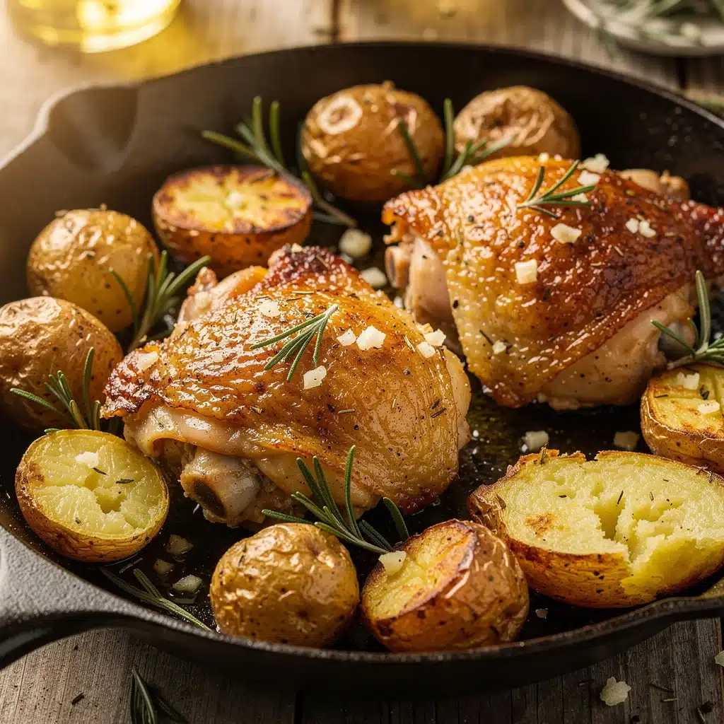 crispy one-pan garlic rosemary chicken thighs - featured image