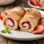 crispy strawberry cream cheese stuffed french toast roll-ups - featured image