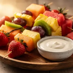 fresh rainbow fruit kabobs - featured image