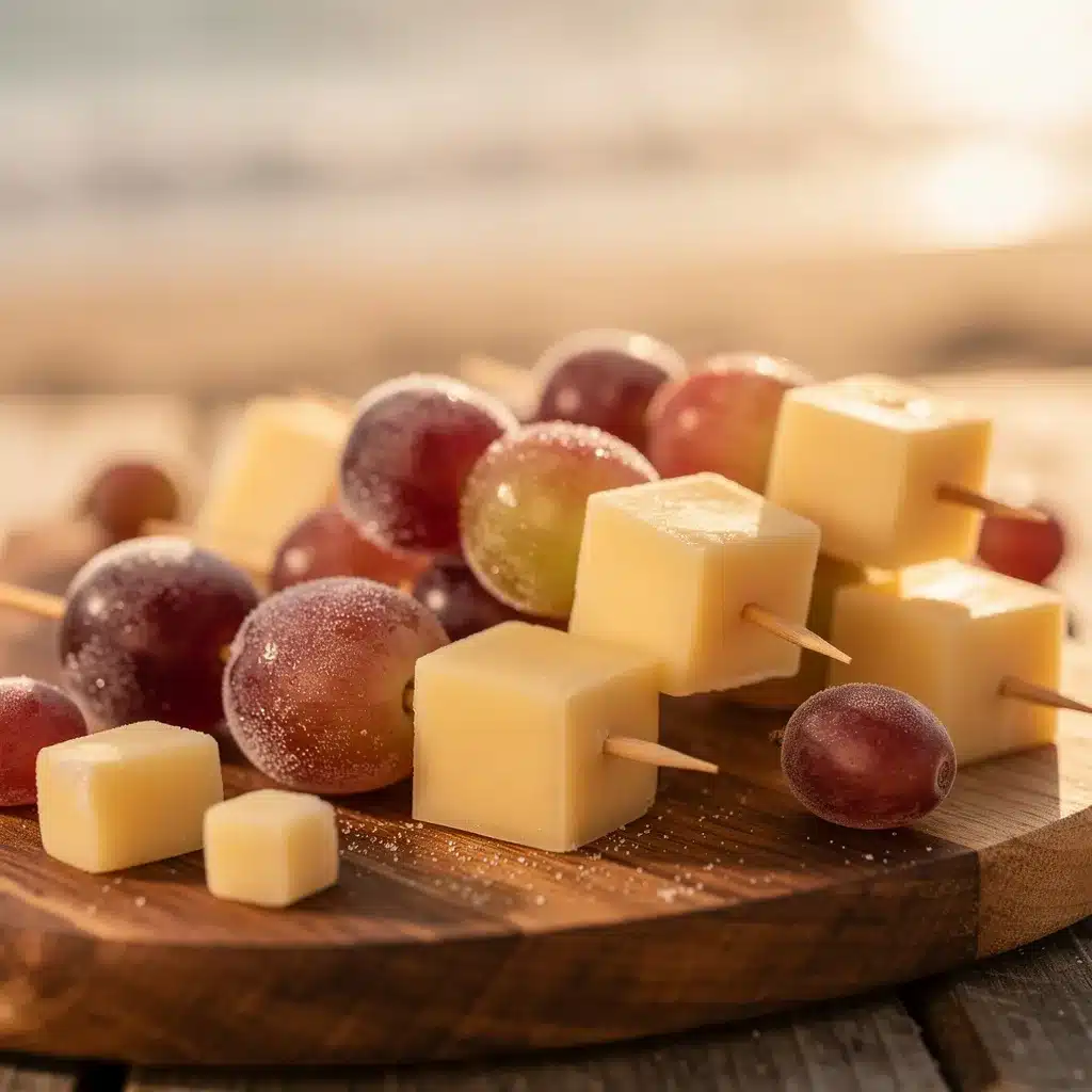 frozen grape and cheese skewers preparation steps