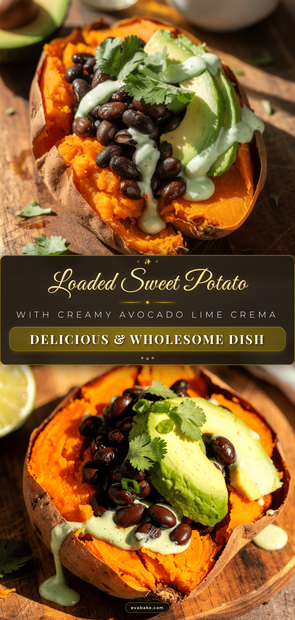 loaded sweet potato with black beans and avocado lime crema recipe