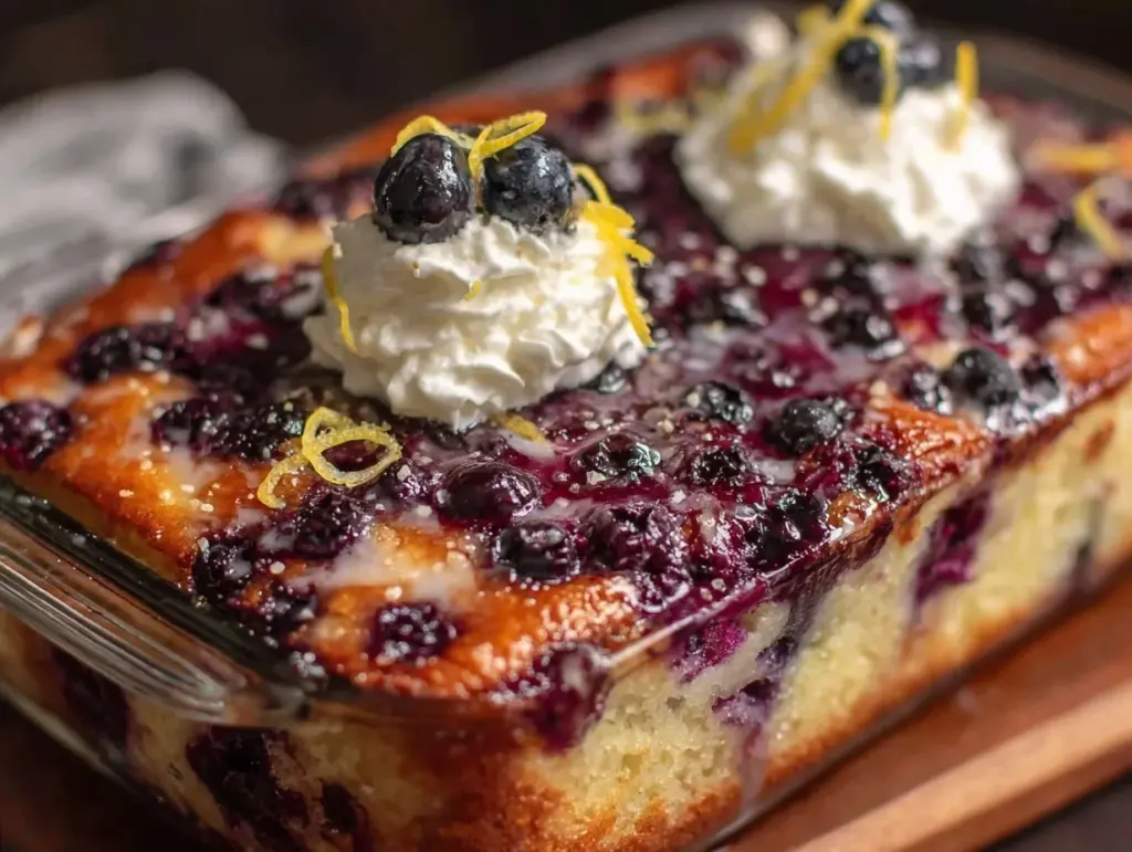 blueberry lemon poke cake - featured image