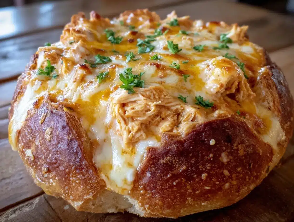 Buffalo Chicken Dip Bread Bowl preparation steps