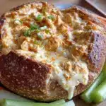 buffalo chicken dip stuffed bread bowl - featured image