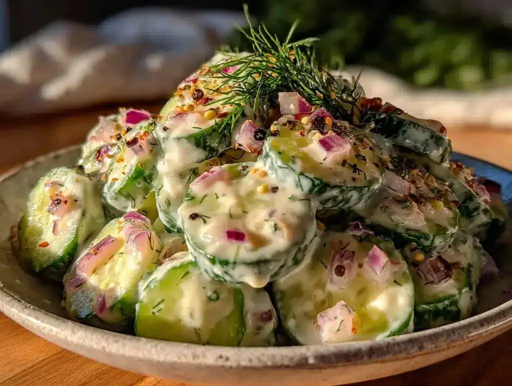 creamy cucumber dill salad - featured image