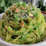 creamy garlic scape pesto pasta - featured image