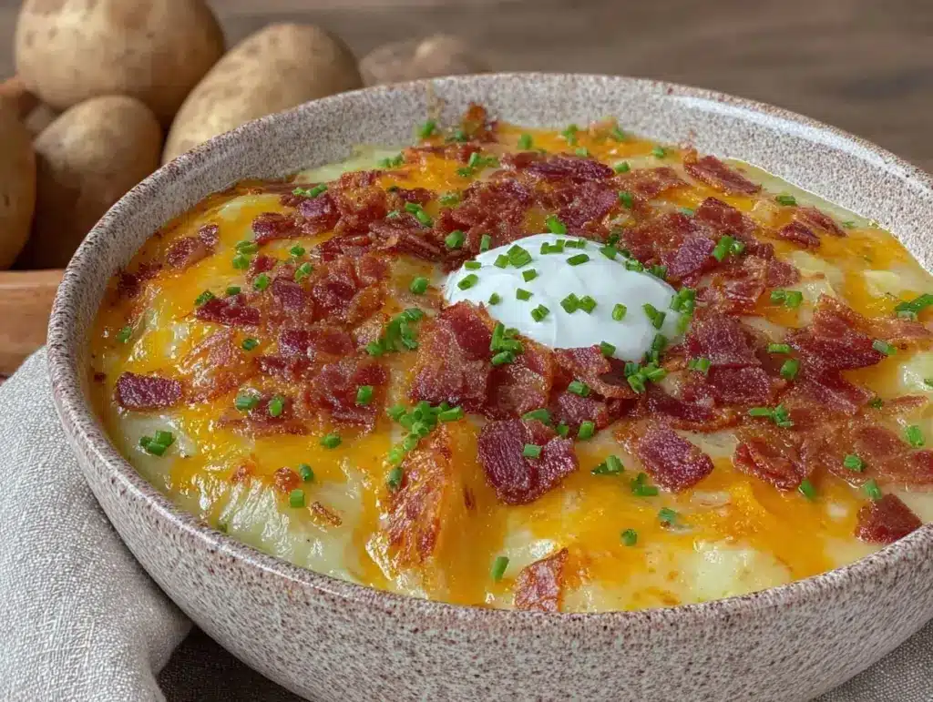 creamy loaded baked potato soup slow cooker recipe - featured image