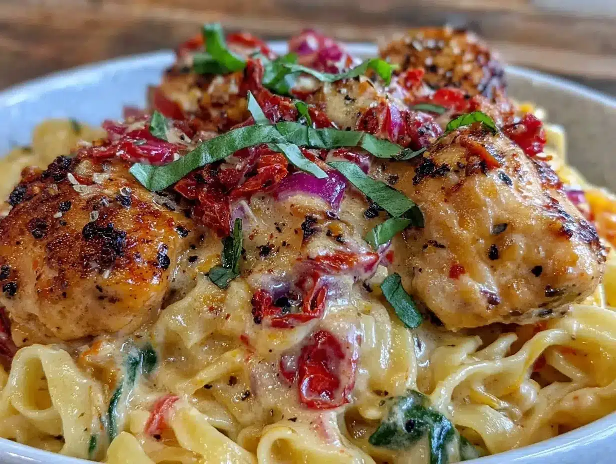 Creamy One-Pot Tuscan Chicken Pasta preparation steps