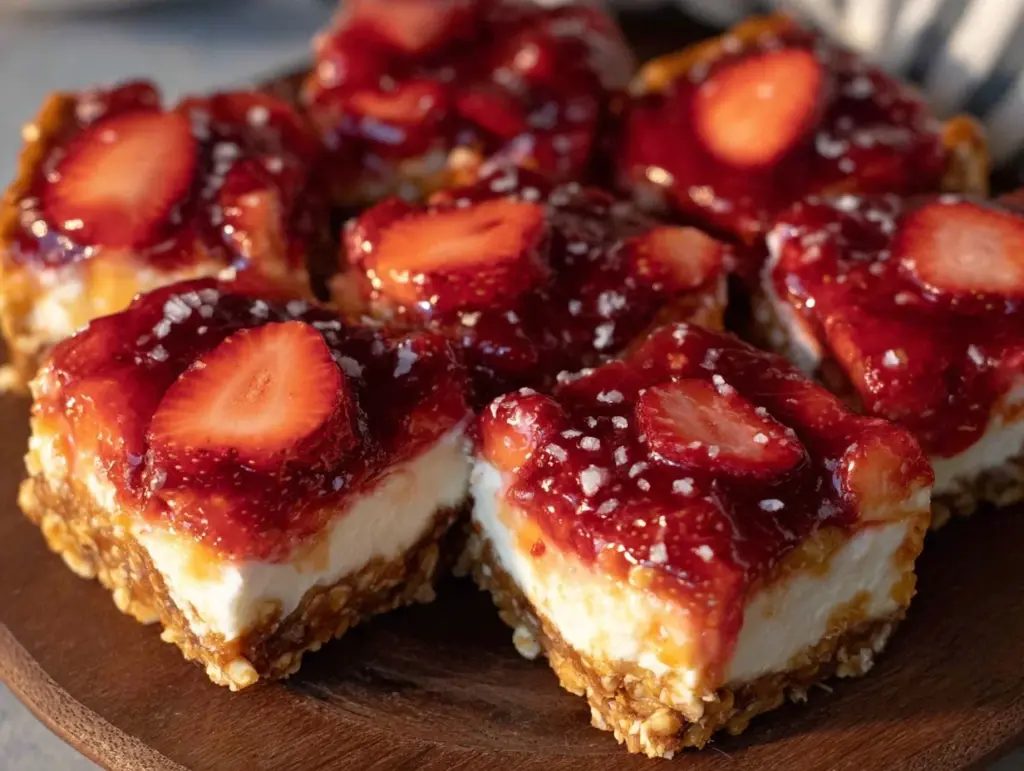Creamy Strawberry Pretzel Salad Cheesecake Bars - featured image