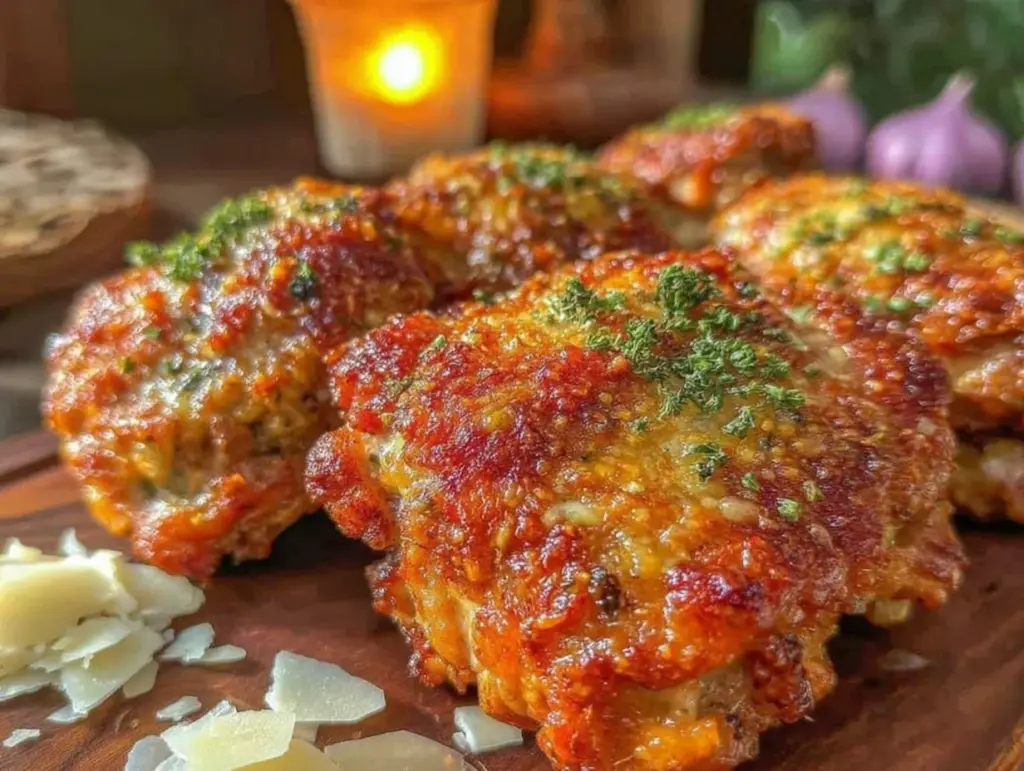crispy garlic parmesan air fryer chicken thighs - featured image