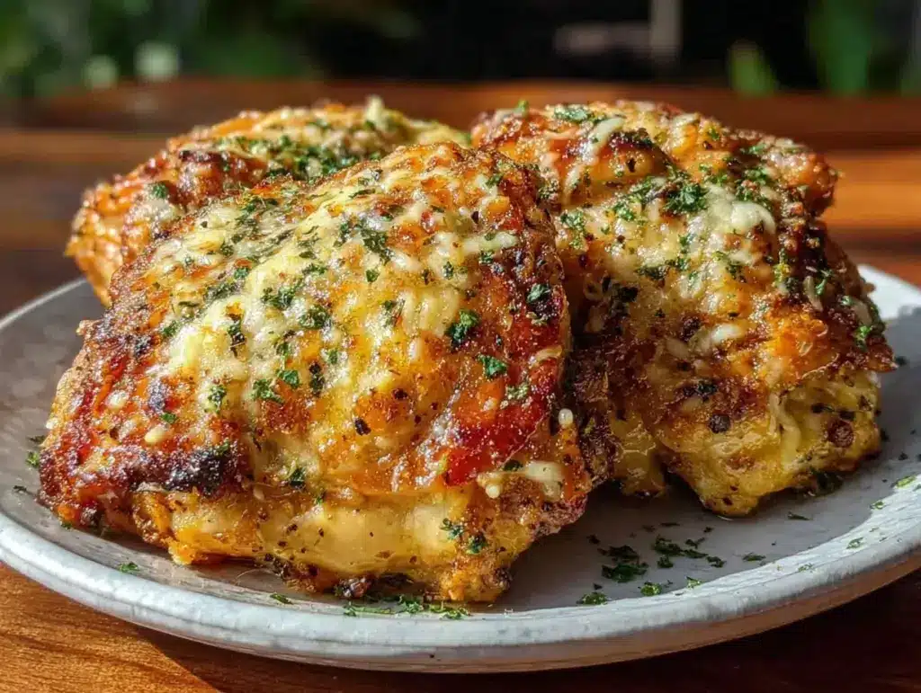 crispy garlic parmesan chicken thighs air fryer - featured image
