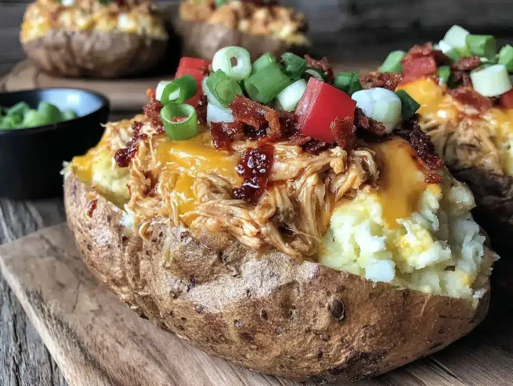 crispy loaded bbq baked potato bar with pulled pork - featured image