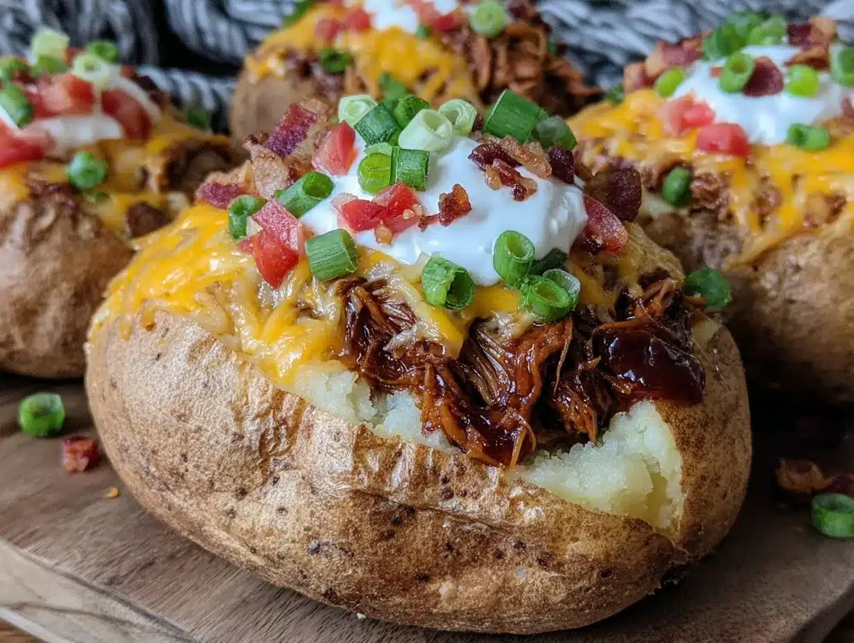 crispy loaded bbq baked potato bar with pulled pork preparation steps