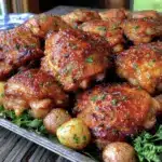 crispy sheet pan honey mustard chicken thighs - featured image