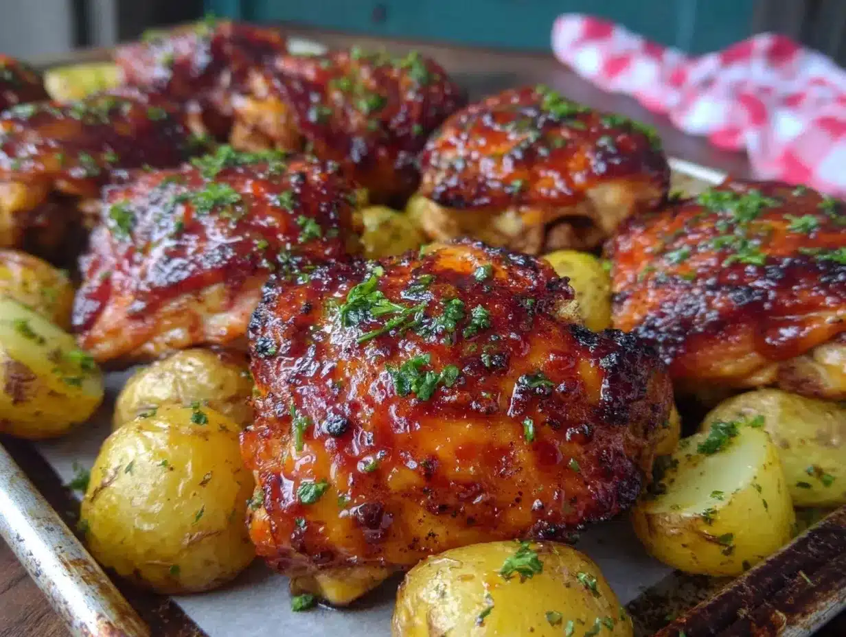 crispy sheet pan honey mustard chicken thighs preparation steps