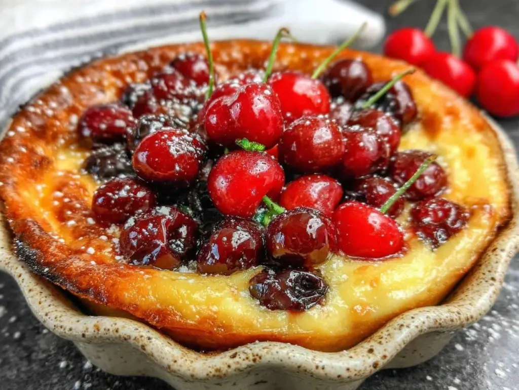 easy creamy fresh cherry clafoutis - featured image