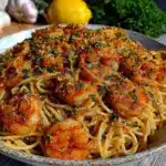 easy garlic butter shrimp pasta - featured image