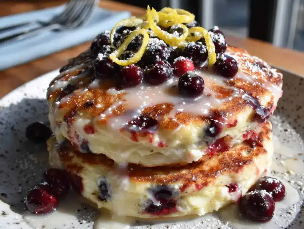 fluffy blueberry lemon ricotta pancakes - featured image