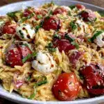 fresh caprese orzo salad - featured image