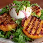 fresh grilled peach burrata salad - featured image