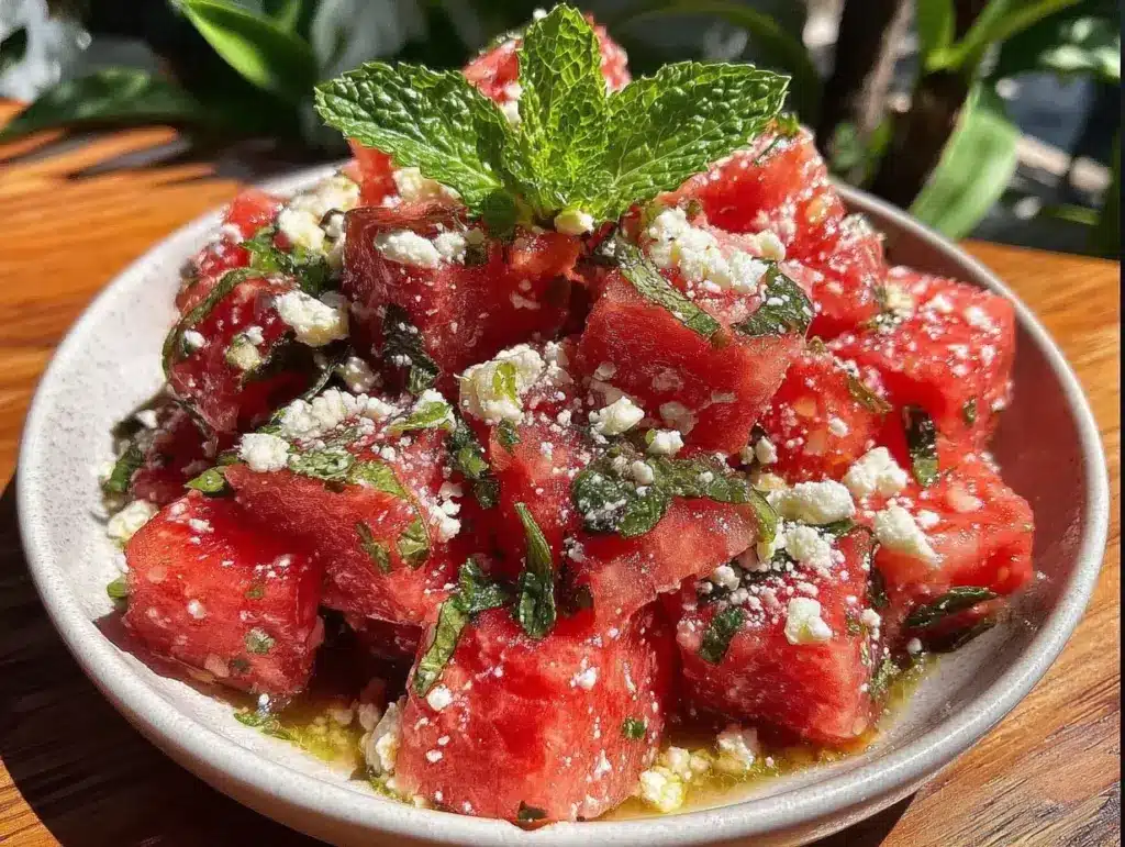 fresh watermelon feta mint salad - featured image
