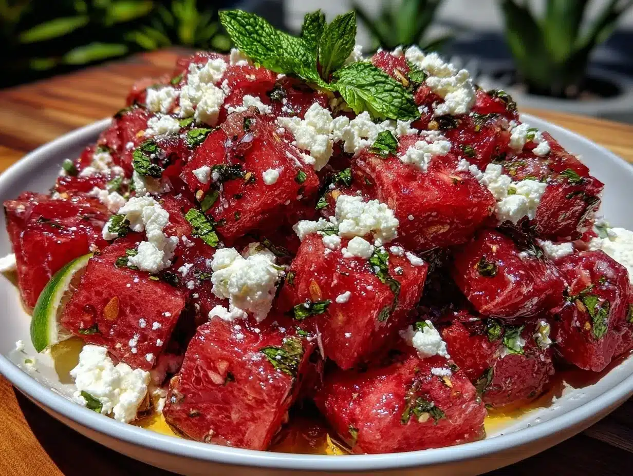 fresh watermelon feta mint salad preparation steps