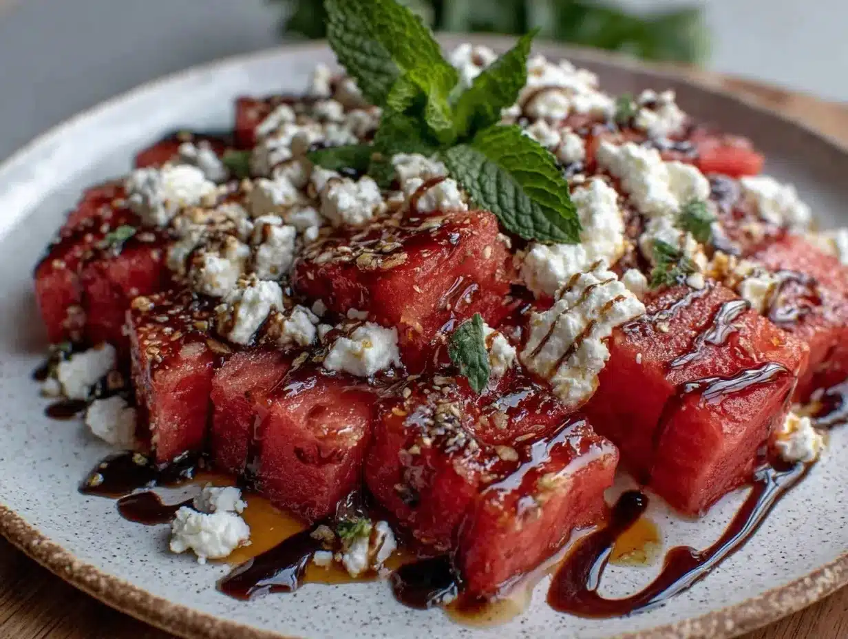 fresh watermelon feta salad preparation steps