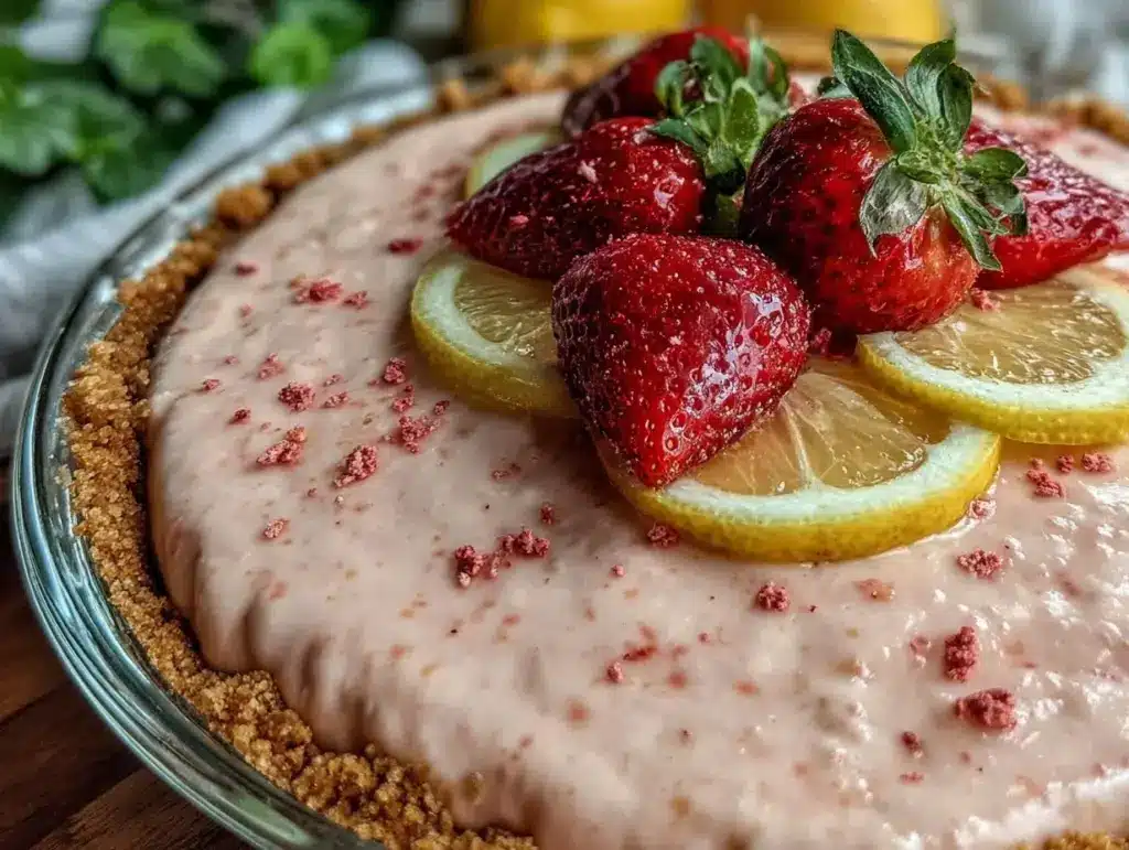 frozen strawberry lemonade pie - featured image