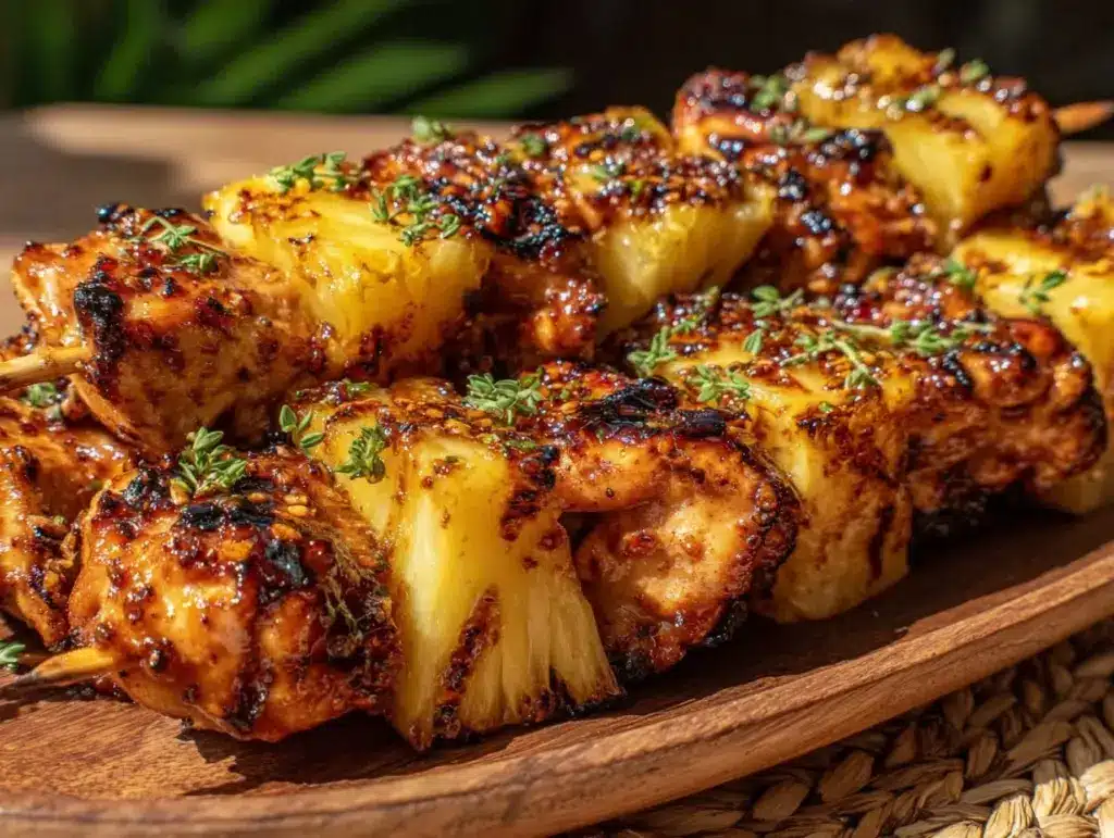 grilled pineapple teriyaki chicken skewers - featured image
