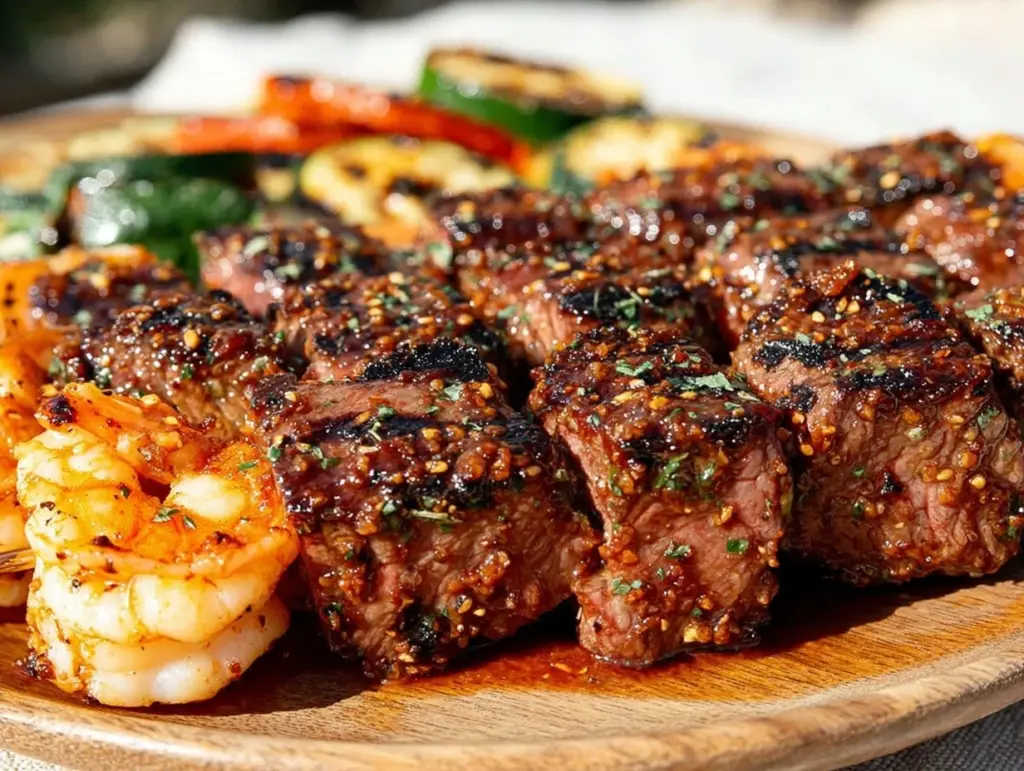 grilled surf and turf skewers - featured image