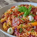 italian pasta salad with pepperoni and mozzarella - featured image