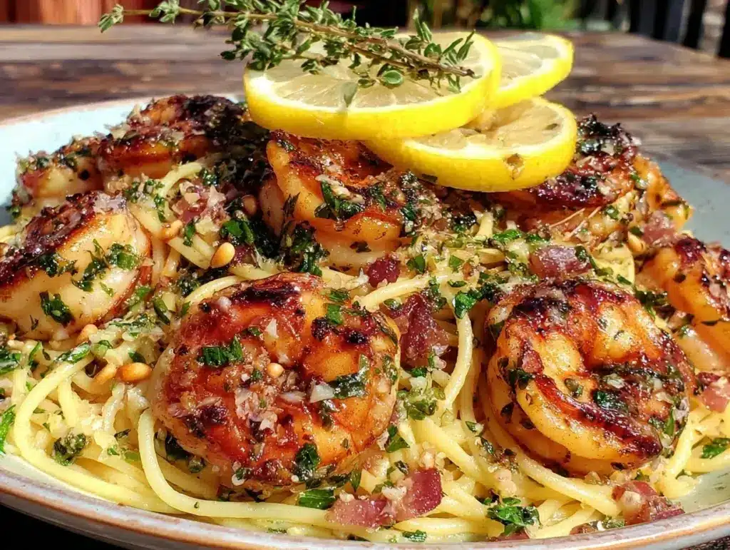 lemon herb grilled shrimp pasta - featured image
