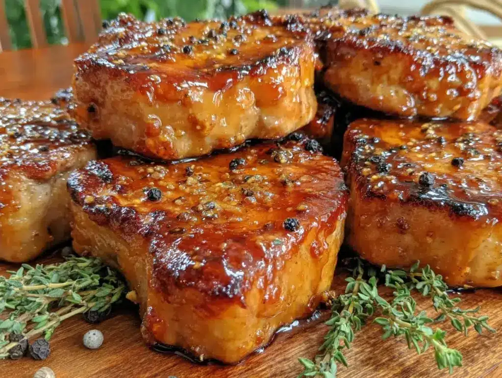 maple whiskey glazed pork chops - featured image