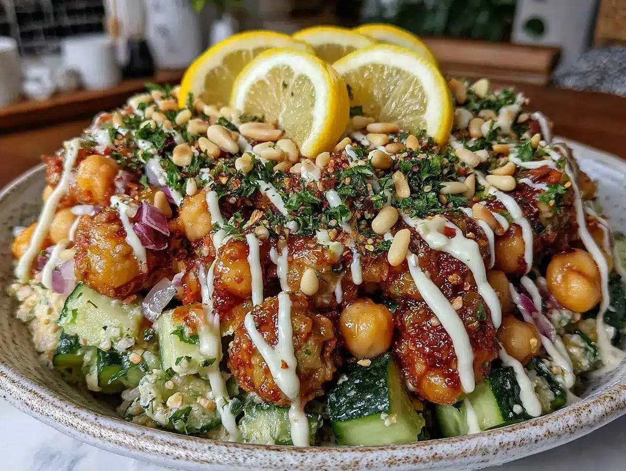 Mediterranean chickpea salad bowl preparation steps