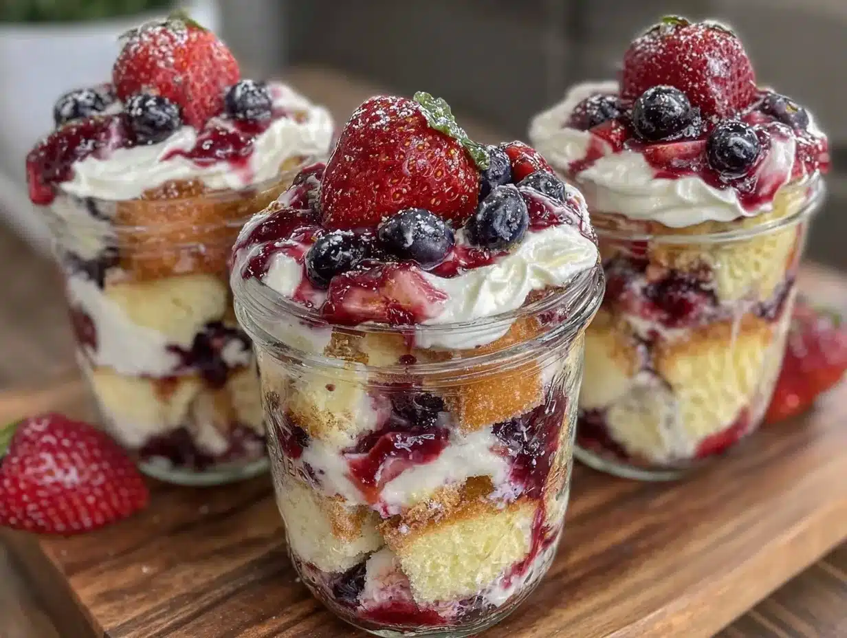 no bake patriotic berry trifle jars preparation steps