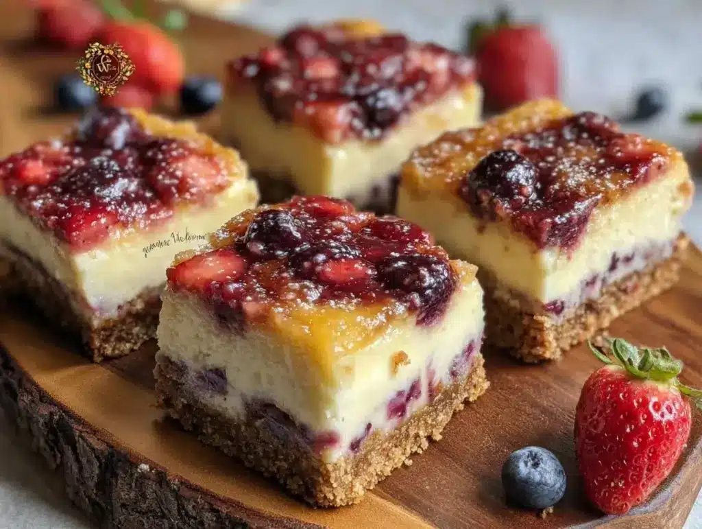 no-bake strawberry blueberry cheesecake bars - featured image