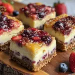 no-bake strawberry blueberry cheesecake bars - featured image