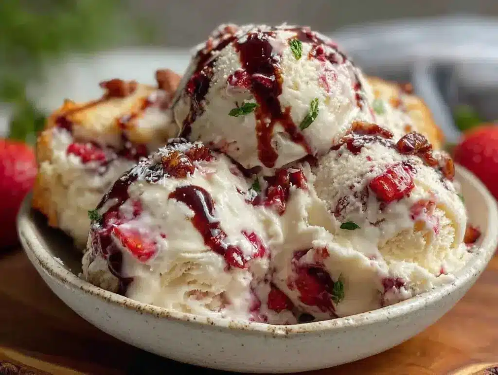 no-churn roasted strawberry balsamic ice cream - featured image