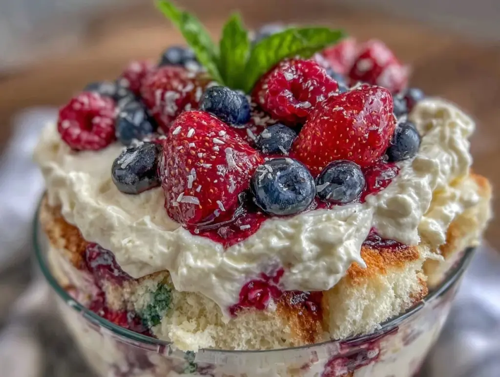 patriotic berry angel food trifle - featured image