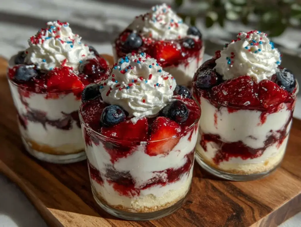 patriotic cheesecake parfait cups - featured image