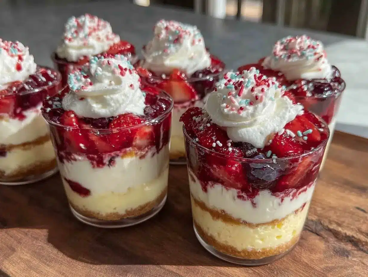 patriotic cheesecake parfait cups preparation steps