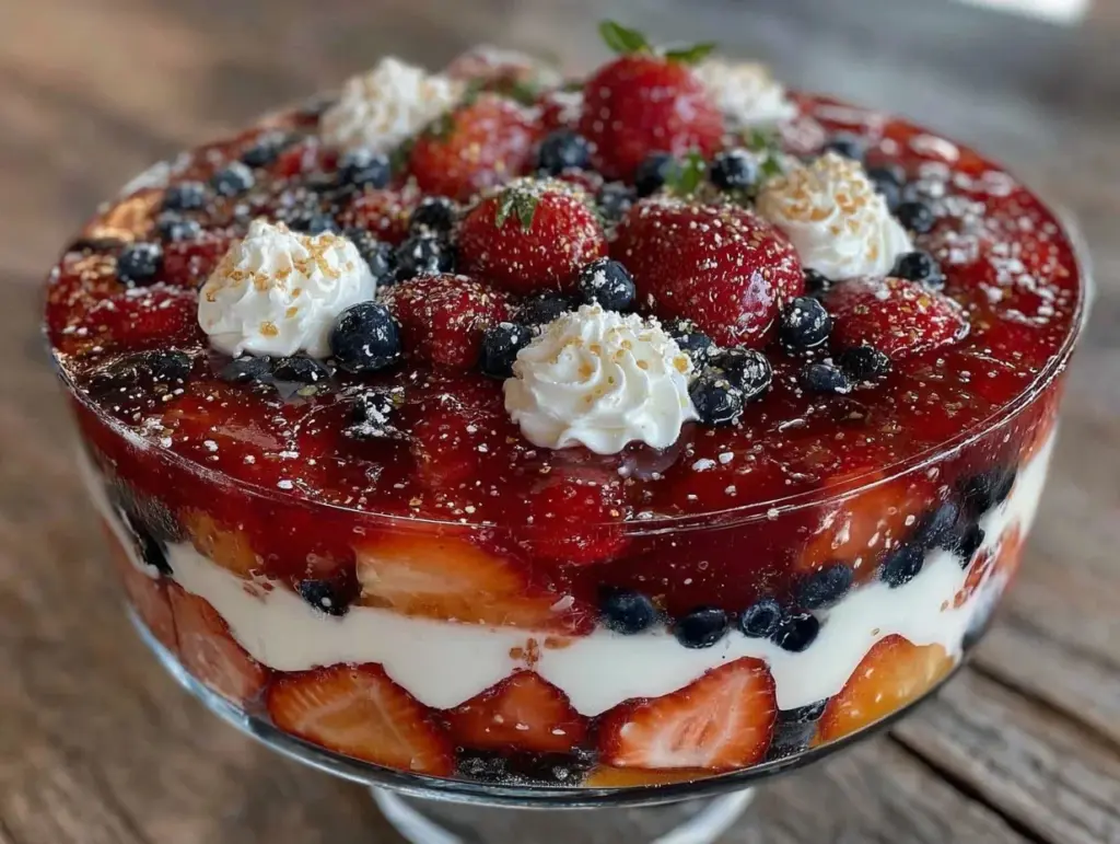 red white and blue layered jello salad - featured image
