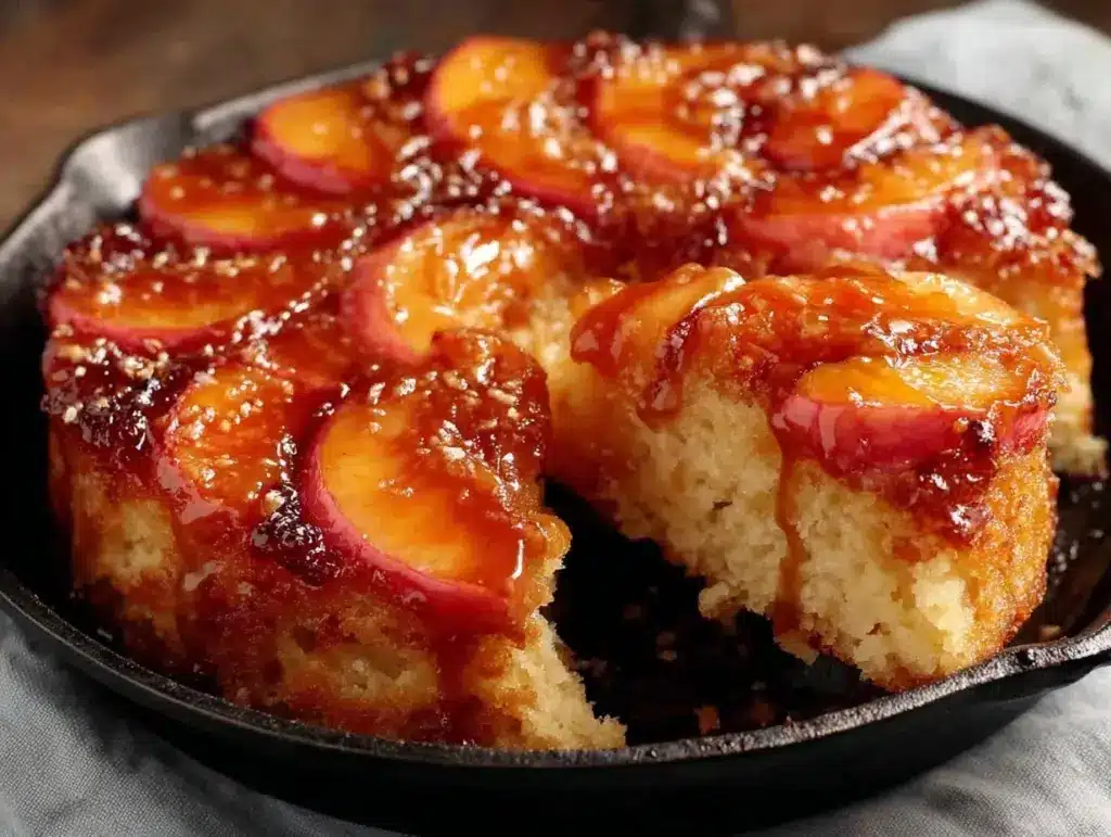 brown butter peach skillet cake - featured image