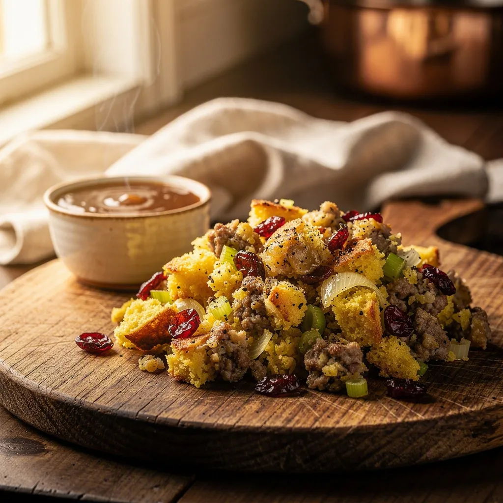 cornbread stuffing with sausage and cranberries preparation steps