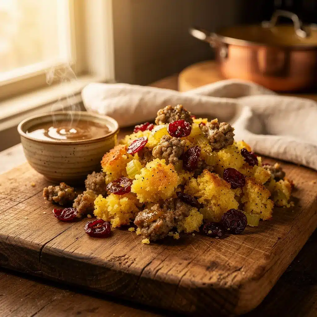 cornbread stuffing with sausage and cranberries - featured image