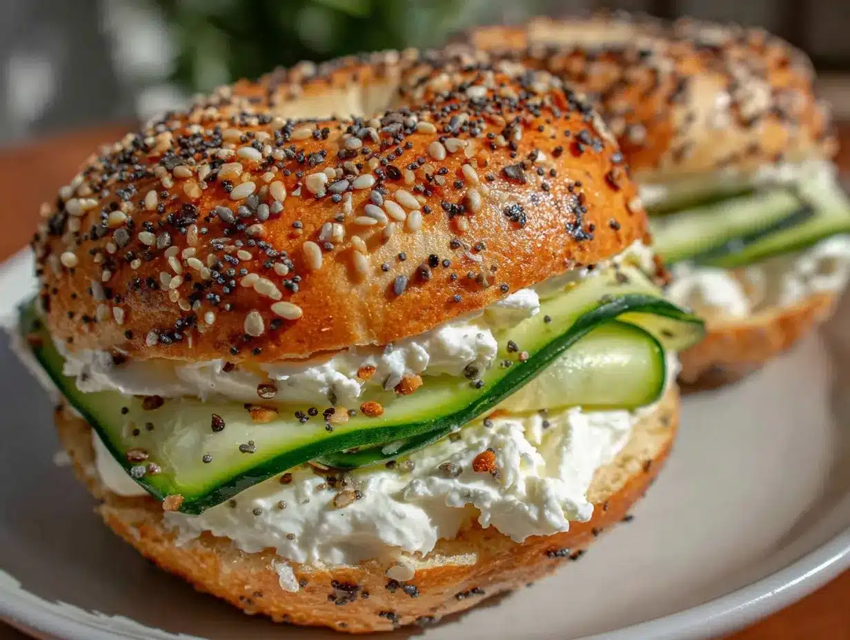 cream cheese everything bagel cucumber roll-up preparation steps