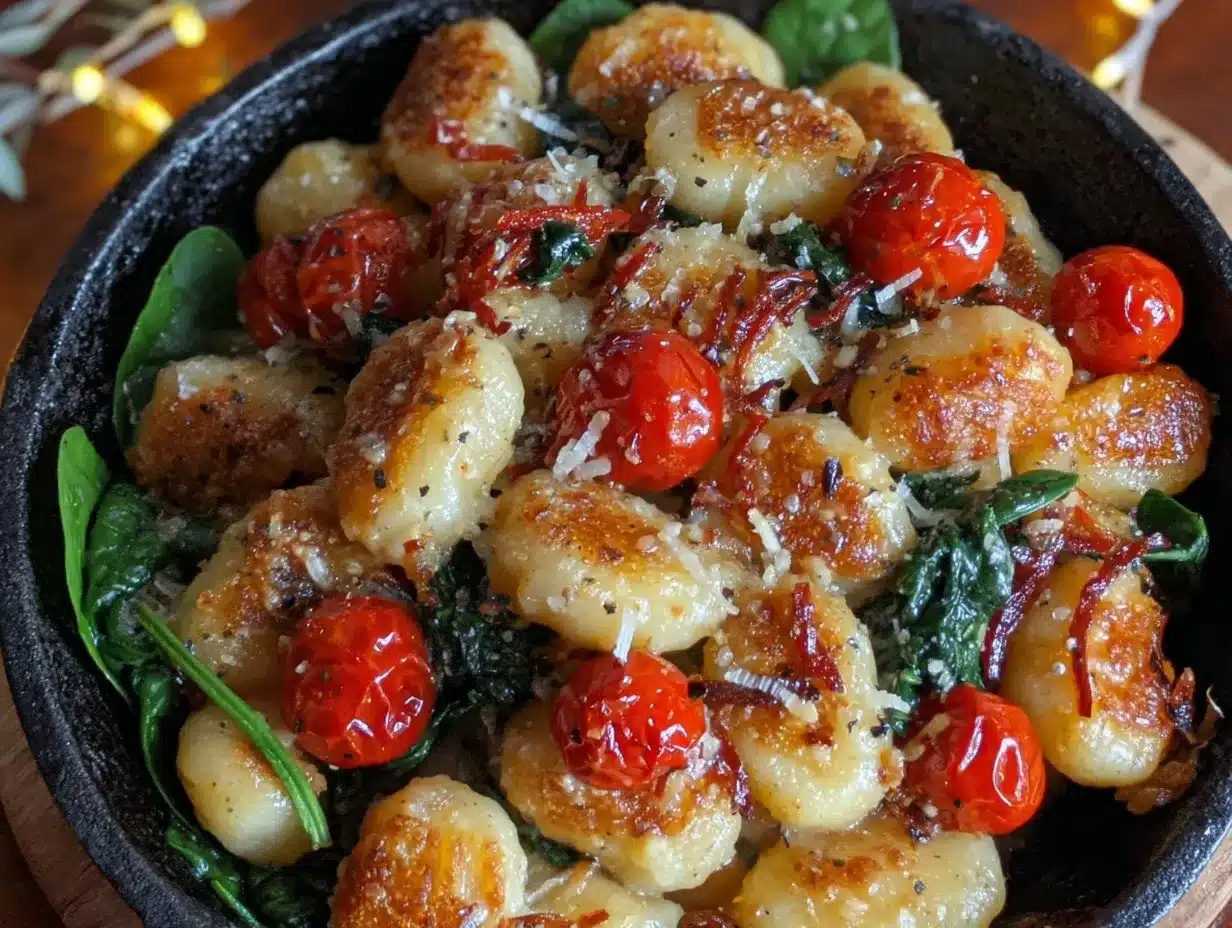 creamy garlic butter potato gnocchi skillet preparation steps