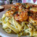 creamy garlic butter shrimp pasta - featured image