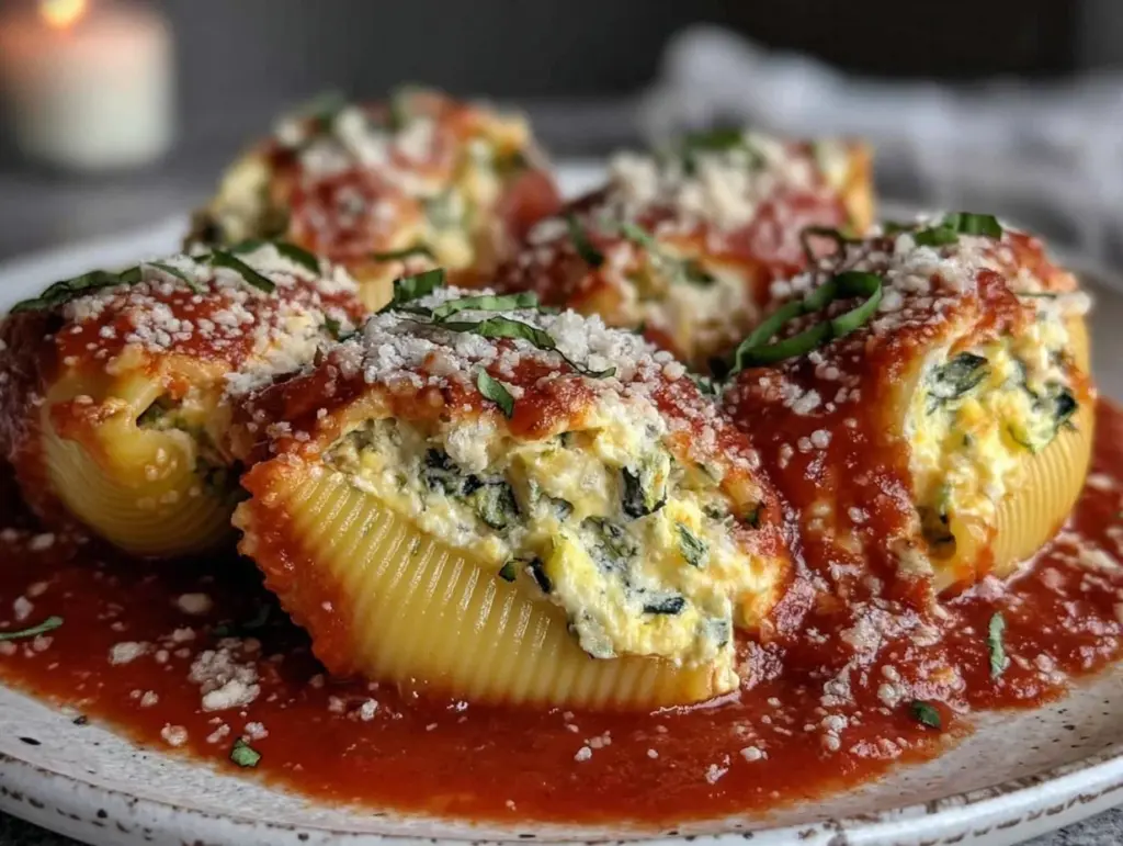 creamy lemon zucchini ricotta stuffed shells - featured image