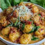 creamy one-pot sun-dried tomato and spinach gnocchi - featured image